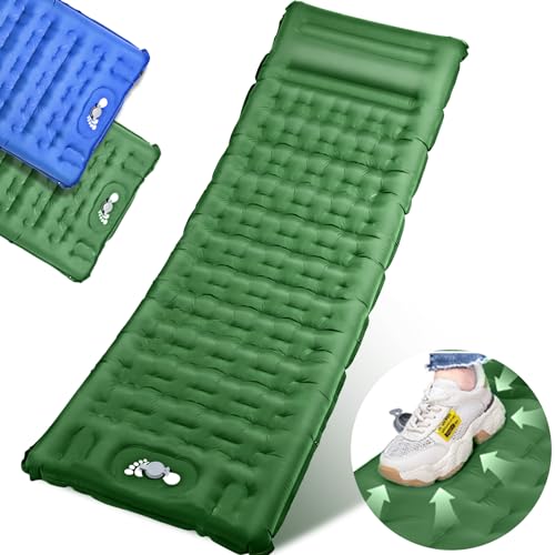 Colchones Hinchables Para Camping, Colchones Autohinchables Plegables Portátiles, Colchones de Aire Para Con Almohadas Incorporadas y Bombas de Pie para Acampadas y Excursiones al Aire Libre (Verde)