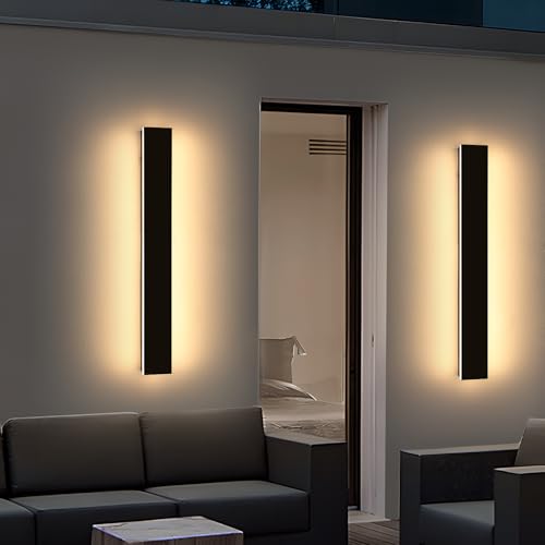 Image of 2 Pack Outdoor Wall Mounted Light, 31.4inch Modern Black Long Exterior Sconce, 3 CCT 3000K /4500K /6000K, 31W, IP65 Waterproof Porch Lighting for Patio, Yard, Garage, House