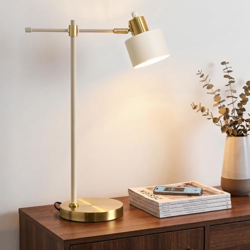 Image of OYEARS 22.2 inch Modern Desk Lamp, Metal Table Lamp with LED Bulb, Adjustable Reading Lamps for Living Room, Mid Century Nightstand Lamp for Home Office, Industrial Bedside Lamps, Cream and Gold
