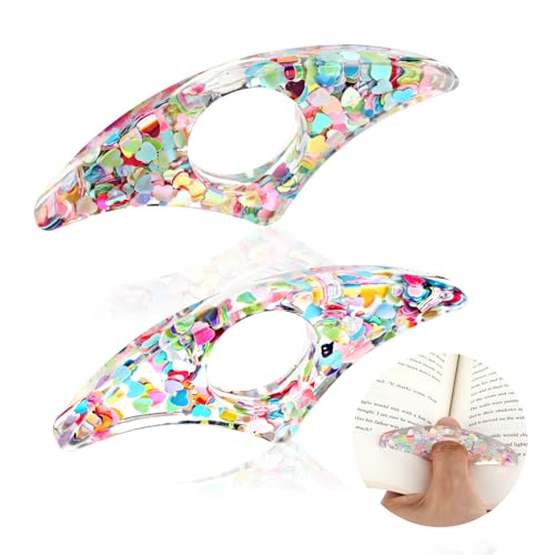 Jeffdad 2 soportes para páginas de libros para leer, anillo de pulgar con corazón amoroso, soporte para página con una mano, marcapáginas de resina personalizado hecho a mano, marcadores ligeros para