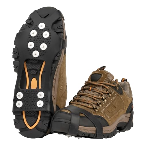 Best Winter Boots for Icy Sidewalks: Stay Safe & Warm 14 EZ2LIVE Ice Cleats crampons for Shoes and Boots, Ice Snow Grips for Winter Walking Traction, Anti-Slip Ice Traction Cleats with 10 Steel Studs Crampons Gripper Spikes for Shoes Men Women