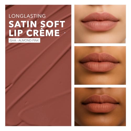Image of SIMPLYNAM Satin Soft Lip Creme | 1 Swipe Full Coverage | Hydrating, Creamy Matte Finish | 6-8 Hour Stay | Transfer-Proof & Smudge-Proof | Infused with Peptides & Squalane | Vegan | Isha - Almond Pink
