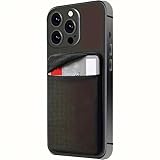 Cell Phone Card Holder Back of Phone,Stretchy Stick on Wallet Pocket Credit Card ID Case Pouch Sleeve Self Adhesive Sticker for iPhone Samsung Galaxy Android （Black）