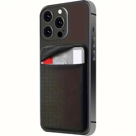 Cell Phone Card Holder Back of Phone,Stretchy Stick on Wallet Pocket Credit Card ID Case Pouch Sleeve Self Adhesive Sticker for iPhone Samsung Galaxy Android （Black）