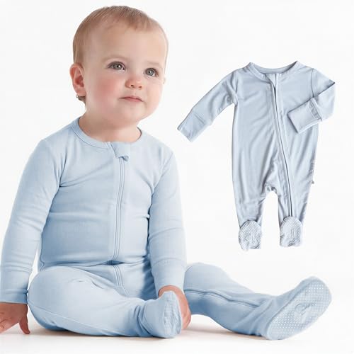 Caden Lane Zippered Baby Footie Pajamas Soft Onesie Bodysuit with Feet & Double Zipper for Easy Diaper Change Infant and Toddler Footed One-Piece Jumpsuit Mist Grey Newborn