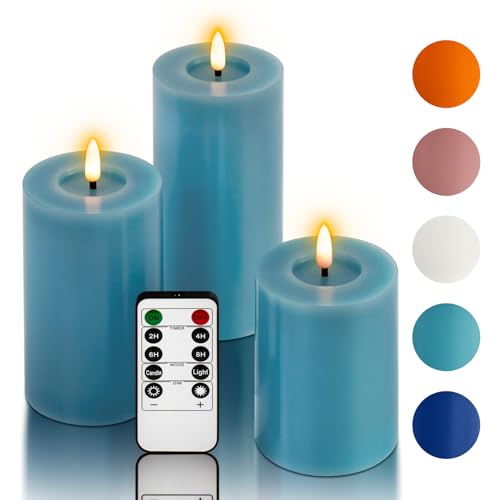 Mèche 3D vacillante pour ce lot de 3 bougies piliers en cire véritable