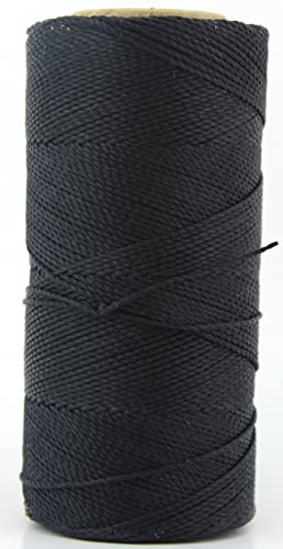 Linhasita Waxed 100% Polyester Twisted Fray Resistant Macramé Cord Thread String Many Colors 180 yrds Spool, Friendship Bracelet, Knotting String, Leather Sewing, Imported Brazill (1mm, Black)