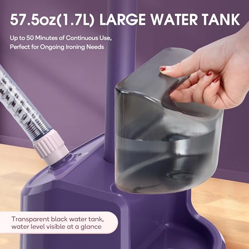 Newbealer Standing Garment Steamer - 1500W Full-Size Vertical Clothes Steamer with Foot Pedal, 57.5oz (1.7L) Large Water Tank, 45s Fast Heat-Up, 50-Min Powerful Steaming, Auto-Off (Purple) by Newbealer - Image 6