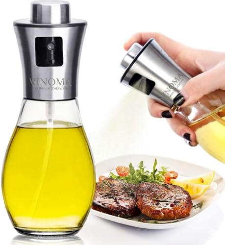 Image of Oil for Cooking, Refillable Stainless Steel Oil Dispenser Bottle with Mini Funnel, Vinegar Glass Spray Bottle for BBQ, Salad, Baking, Grilling, Roasting, Frying, 2 Piece, 220 ML