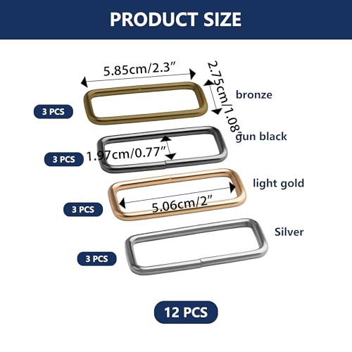 RiseDirectly 16 Pcs 3/4 Inch Strong Metal Belt Square Ring Clasp Hook Buckles - Shinning Webbing Strap Loops Rectangle Buckle in 4 Colors, Durable Hardware for Bags, Belts & DIY Accessories - Thumbnail 2