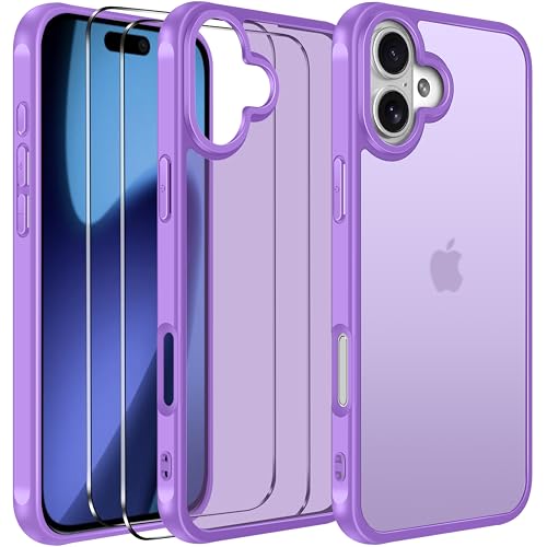 ivoler - ivoler 3 in 1 Case for iPhone 17 with 2 Pieces Tempered Glass Screen Protectors, Military Standard Shockproof Cell Phone Case, Matte Translucent Anti-Fingerprint Protective Case,Light-Purple