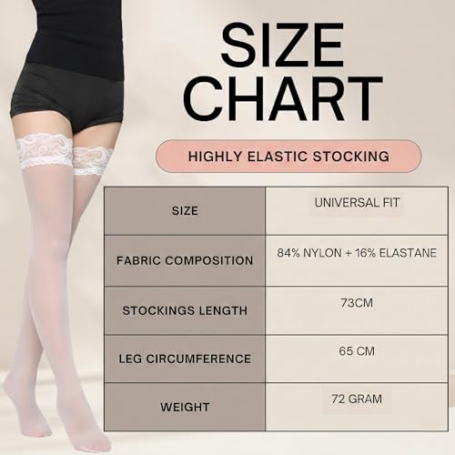 Image of Kraptick Women's Thigh High Stocking with Lace Top Soft & Stretchable Nylon Stockings Non-Slip Hold-Up Stockings for Regular Use & Comfort Fit-1
