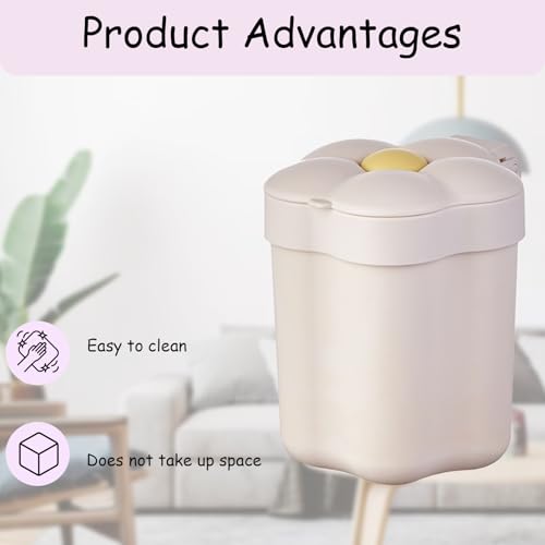 Image of Cute Desktop Trash Can, Desktop Trash Bin with Lid Flower Shape Small Garbage Can Large Opening Storage Paper Basket(White)
