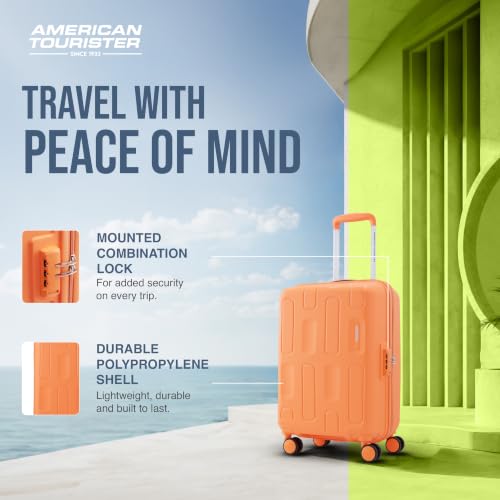 Image of American Tourister Ivy 2.0|Small Size Cabin Trolley Bag (55 cm)|360 8 Wheel Spinner Travel Luggage|Hard Case Polypropylene (PP) Suitcase|Combination Lock|Tan Orange