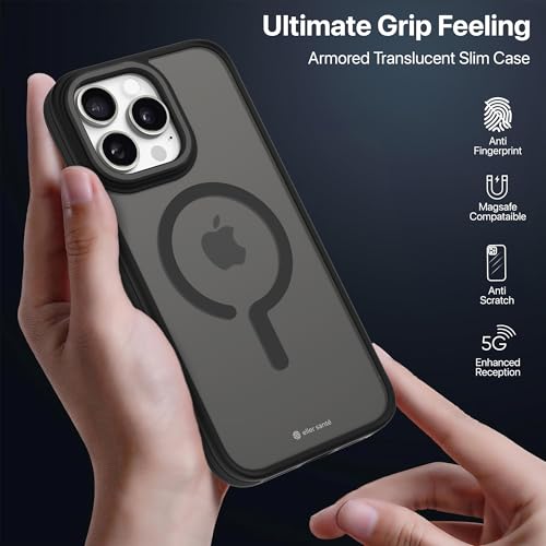 Image of eller sante Elementrix Back Cover Case for iPhone 16 Pro Max Scratch Resistant Camera Screen Protector TPU Shockproof 10ft Drop Protection Support Mag-Safe Wireless Charging- Black
