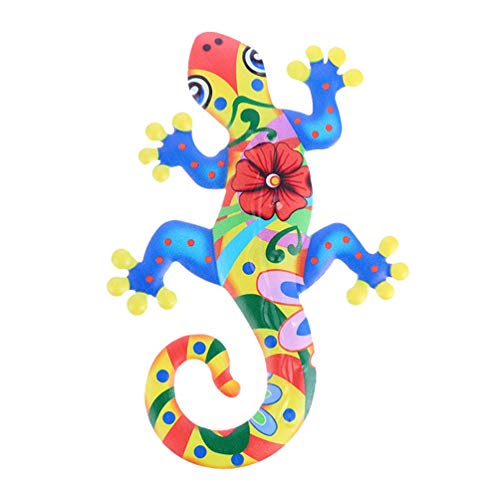 DOITOOL metallo geco lucertola arte parete scultura decorativa da appendere geco statuetta all'aperto giardino arte per casa camera da letto soggiorno ufficio blu