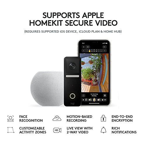 Logitech Circle View Apple HomeKit- Enabled Wired Doorbell with Logitech TrueView Video, Face Recognition, Color Night Vision, and Head-to-Toe HD Video by Logitech - Image 7