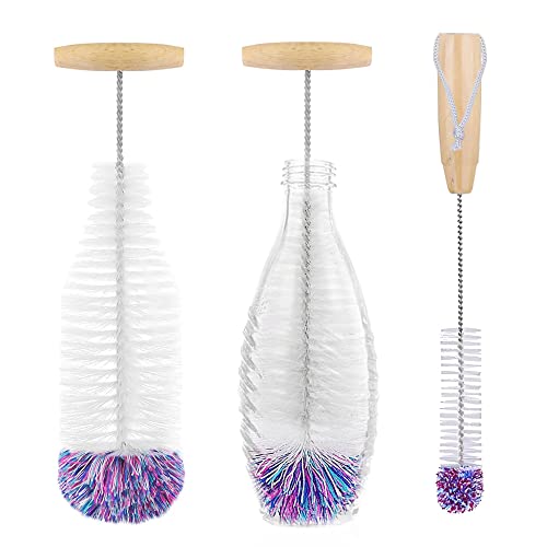 Brosse à Bouteille 2pcs Brosse de Nettoyage Brosse avec Tête en Laine Goupillon pour Bouteilles en Verre Thermos Tasses Biberon