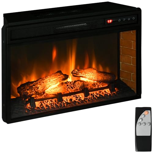 Udorich 27" Electric Fireplace Insert with Realistic Log Flame, Remote Control and Adjustable Brightness, 1400W, Black