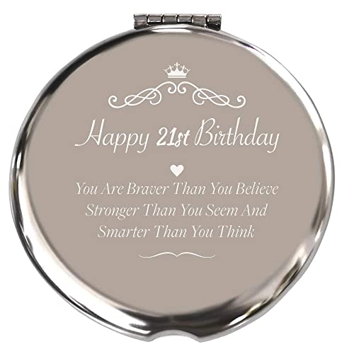 Blue Leaves 21st Birthday Gifts for Her, Sister, Daughter, BFF, Girlfriends,Carved Gifts-Makeup Mirror Silver