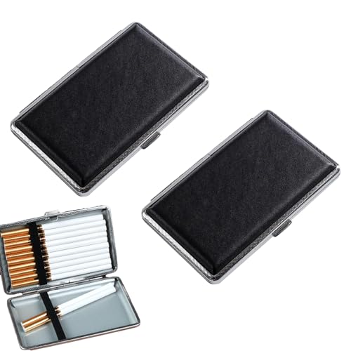 2 Pièces Étui à Cigarettes Aspect Cuir 10 X9.5 X 1.9 cm Pour 20 Cigarettes Filtrantes, Idéale Pour Les Poches de Pantalons et de Chemises Noir