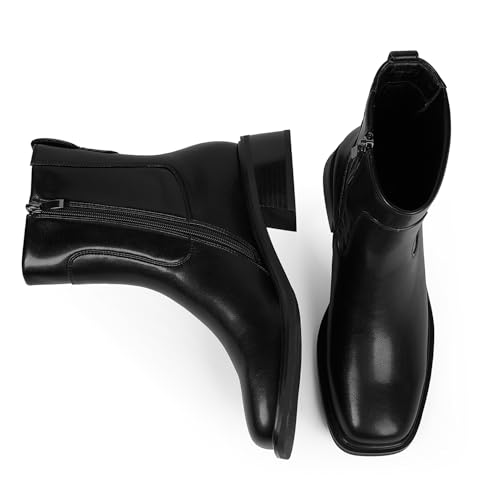 Ankle Boots for Women Low Heel Square Toe Chunky Short Booties Fall Boots with Side Zipper3