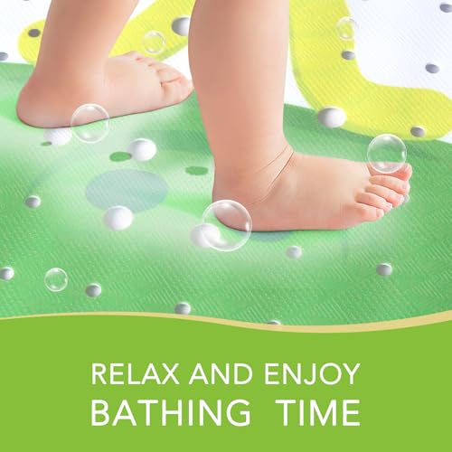 Image of PRATIQUE Kids Bath Mat for Tub Non Slip,40 X 16 Inch Extra Long Kids Bathtub Mat Frog Bathtub Shower Mat Safety Anti Slip with Suction Cups and Drain Holes, Machine Washable