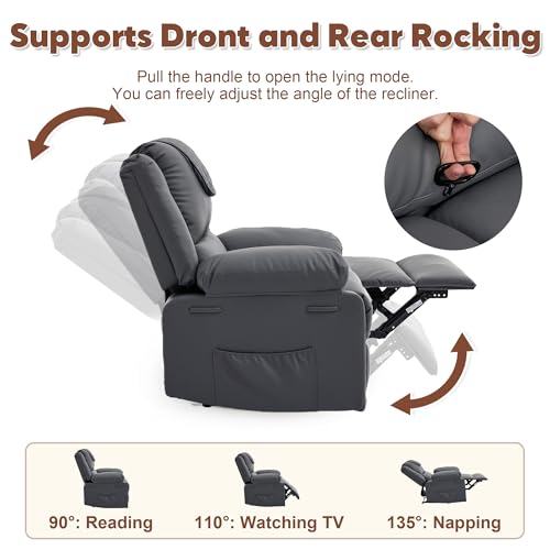 Image of Manual Recliner Chair for Adults with Heating & Massage, 135 Adjustable Reclining Lounge Chair with Side Pockets & Remote Control, Ideal for Living Room Bedroom,Gray