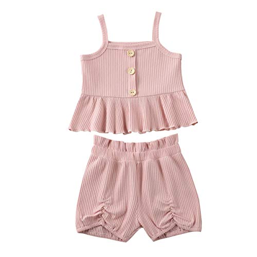 CIYCUIT Toddler Baby Girls Summer Romper Clothes Sleeveless Strap Vest Shorts Jumpsuit Outfits D Pink