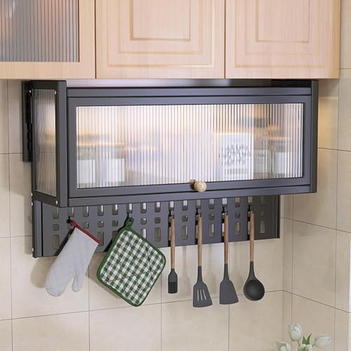 CHEMYO Especiero de Acero de Pared, Organizador de Almacenamiento bajo Armario con Sensor de luz, Placa Perforada y Ganchos para despensa, baño y Armario. Altura Ajustable y extraíble (Ancho 23,2).