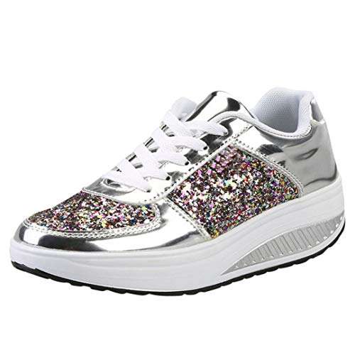Femmes Dames Compensées Sneakers Paillettes Shake Chaussures Mode Filles Chaussures de Sport Semelles compensées Chaussures à Bascule Baskets BaZhaHei