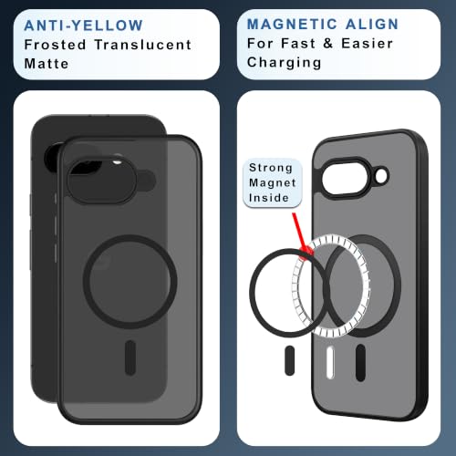 Image of CEDO Magnetic Cover for Google Pixel 9a (5G) | Compatible with MagSafe Wireless Charging | Matte Black Case Designed with Magnetic Lock Shockproof Edge Protection Backcover (Translucent Black)