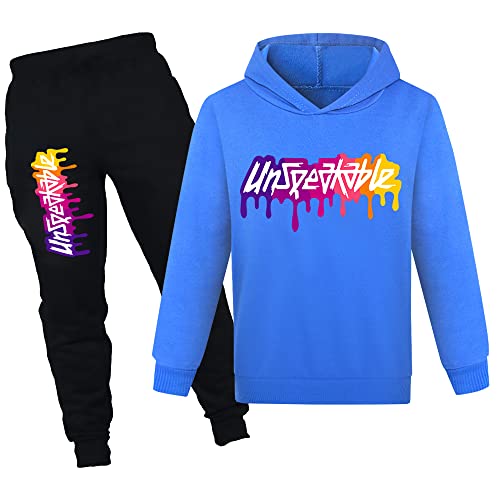 NILKOOZ Boys Tracksuit Letter Printed Hoodie and Pants 2pcs Kids Sweatshirt Clothing Set for 1-13 Years PH1342A-Blue-150cm