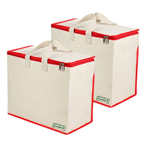Image of DOUBLE R BAGS Multipurpose Clothes & Grocery Storage Organizer with Reinforced Cotton Handles, Zip Cover & 1 Compartment - Heavy Duty Canvas Bags (Red, 43x27.9x43 cm, Pack of 2)