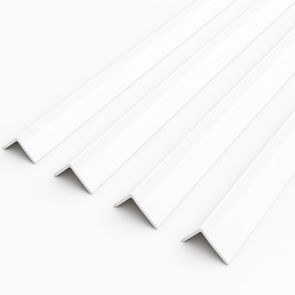 1.5 Metre UPVC Plastic Rigid Angle Corner Trims 10mm - 50mm, 90 Degree Right Angle Profile, Durable Weatherproof uPVC Moulding for Wall Edges, Corners, DIY (4, White, 10mm)