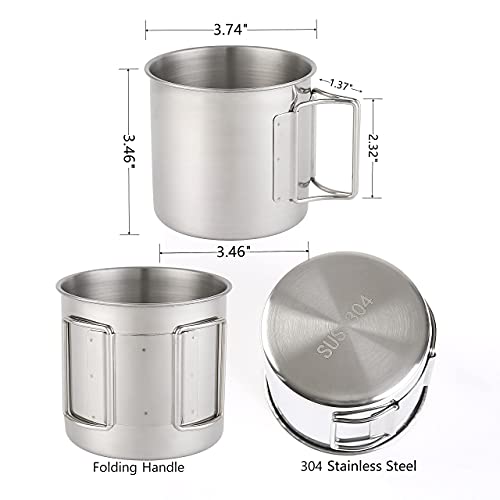 Camping Cup & Mug With Folding Handle , Stainless Steel Camping Cups, Outdoors Camping Campfire Cup For Hiking Backpacking Hunting Fishing , 4 Piece Set 17Oz/500Ml #TOP3