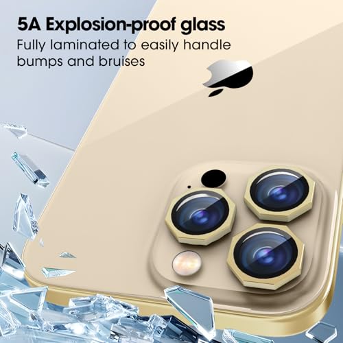 Image of GadgetBite Snaptra Octagon Lens Protector Compatible With iPhone 14 Pro & iPhone 14 Pro Max - 9H Tempered Glass Camera Cover with Metal Ring, Scratch-Resistant,Camera Lens Protection - Gold