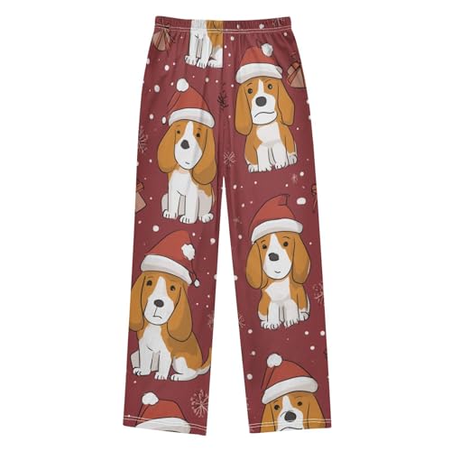 ZZXXB Christmas Beagle Snow Boys Long Pants Soft Trousers Elastic Waist Kids Lounge Bottoms with Pockets S-XL2