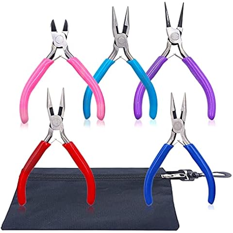 POPMISOLER 5 Pack Jewelry Making Pliers Set, Jewelry Pliers Tools Kit Included Nose Pliers, Wire Pliers, Round Nose Pliers, Curved Nose Pliers and Flat Pliers for DIY Jewelry Making Supplies Cover