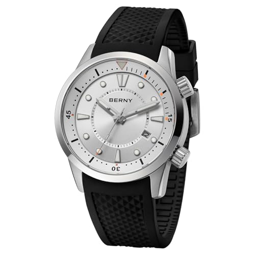 BERNY Reloj de buceo para hombre resistente al agua hasta 20 ATM, Blanco