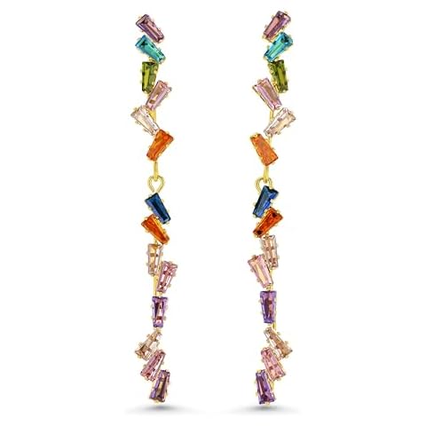 Dainty Long Colorful Gemstone Linear Drop Earrings, Multi Color Rhinestone Stud Statement Earrings, Trendy Chic Boho CZ Gold Plated Jewelry Gift for Women. Cover