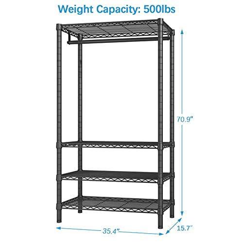 Vipek V1S Wire Garment Rack 4 Tiers Heavy Duty Clothes Rack For Hanging Clothes Large Clothing Rack Freestanding Closet With Hanging Rod, 35.4'' L X 15.7'' W X 70.9'' H, Max Load 500Lbs, Black #TOP4