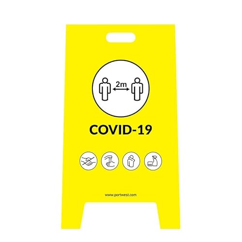 PORTWEST Panneau d'Avertissement COVID 19 Jaune Cover