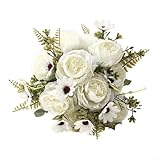 Bouquet di peonie artificiali per la decorazione della casa, vivace centrotavola stagionale, realistico, fiori finti per uso interno ed esterno (bianco)