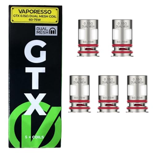 Vaporesso GTX Dual Mesh Coil [ 0.15Ω（60-75W)/0.2Ω（45-60W)/0.3Ω（32-45W) ] Fit for LUXE XR MAX 2, GEN PT80 S, GTX GO 80, SWAG PX80, LUXE XR MAX, ARMOUR G, ARMOUR GS-5 pcs, No Nicotine (0.15Ω（60-75W))