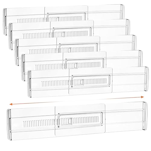 WYYHQO Separadores de cajones, 6 unidades, 28,7 x 8 cm, separadores de cajones, ajustables con cinta adhesiva de doble cara, separadores de cajones transparentes, de plástico, para dormitorio, cocina