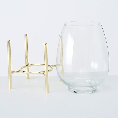 Miniatura 3 de Jarrón portavelas con soporte para zancos, vidrio transparente, soporte de hierro dorado, 8.25 pulgadas de alto x 6 pulgadas de ancho, nulo