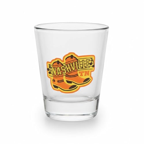 Vagabond Heart Nashville Shot Glass - Vintage Retro Souvenir 2oz - Clear Glass - Tennessee Travel Gift - Mid Century Modern Design - Dishwasher Safe - Music City Collectible - Gift Boxed