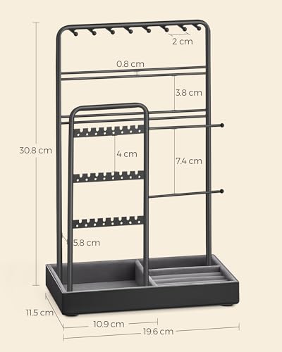 SONGMICS JJS021B01V1 Accessory Stand, Piercing Stand, Stylish, Jewelry, Necklace Stand, Accessory Organizer, Storage, Large Capacity, Includes Metal Frame & Velvet Tray, Necklace, Earrings, Bracelet