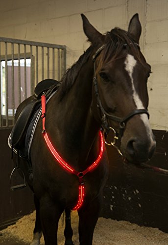 LED Horse Breastplate Collar - USB Rechargeable - Best High Visibility Tack For Horseback Riding - Adjustable, Sturdy & Comfortable Equestrian Safety Gear - Makes Your Horse Visible, Safe and Seen